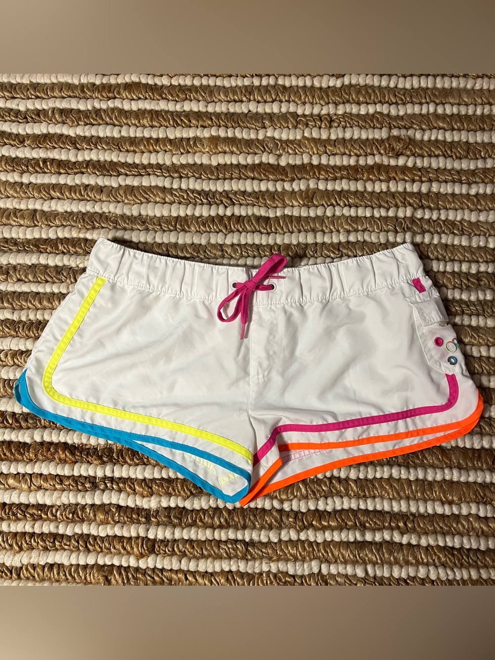 Y2K OP White Women's cargo Shorts with Neon Trim